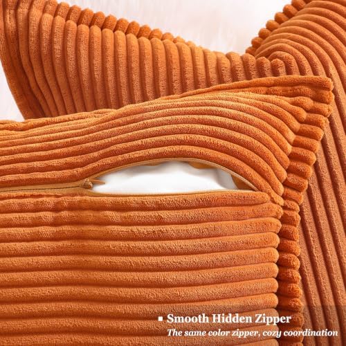 decorUhome Fall Corduroy Burnt Orange Throw Pillow Covers 24x24 Set of 2 - Image 3