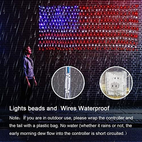 HYH American Flag LED Lights, 420 LEDs Net Light Up Flag Outdoor Waterproof - Image 4