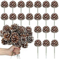 60 Pcs Pine Cones for Christmas Tree 1.38 x 5.1 Inch Frosted Snow Pine Cones Ornaments with Wired Pick for Crafts Holiday Wreath Garland Party Decorations by Glitinsel