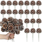 60 Pcs Pine Cones for Christmas Tree 1.38 x 5.1 Inch Frosted Snow Pine Cones Ornaments with Wired Pick for Crafts Holiday Wreath Garland Party Decorations by Glitinsel