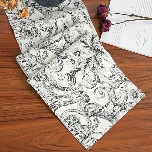Thick Jacquard Black and White Table Runner, 12x36 Inch by ZIWUROAD