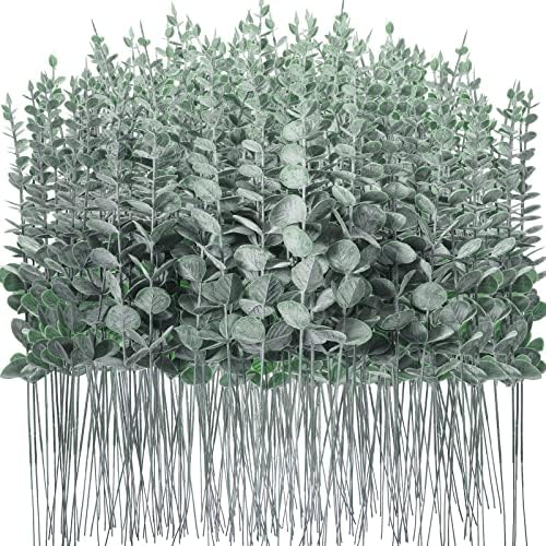 300 Pcs Eucalyptus Stems Faux Greenery Artificial Eucalyptus Leaves Eucalyptus Decor Greenery Stems Faux Greenery Branches for Wedding Centerpiece Flowers Bouquet Farmhouse Home Decor (Dark Green) by Giegxin