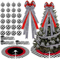 Sosation 29 Pcs Modern Checkered Christmas Tree Decor Set, 24 Pcs Black White Checkered Christmas Ball Ornaments, 1 Bow Trees Topper, 3 Ribbon Rolls, 1 Checkerboard Tree Skirt for Holiday Party Decor by Sosation