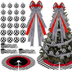 Sosation 29 Pcs Modern Checkered Christmas Tree Decor Set, 24 Pcs Black White Checkered Christmas Ball Ornaments, 1 Bow Trees Topper, 3 Ribbon Rolls, 1 Checkerboard Tree Skirt for Holiday Party Decor by Sosation