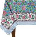 90x90 Inches Square Hand Block Printed Cotton Tablecloth, Blue Pink Floral Table Cloths Washable, Indian Table Linen for Halloween Christmas Outdoor Thanksgiving Gifts Home Decor Dinning Outdoor by HomeSpunCrafts
