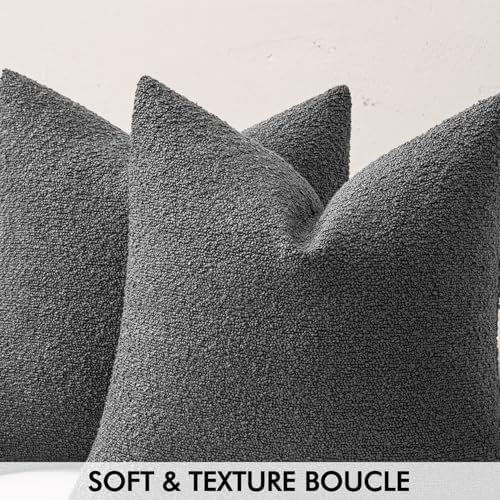 MIULEE 20x20 Decorative Boucle Couch Pillow Covers Charcoal - Image 2