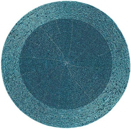 Lightnpro Handmade Beaded Placemats Set of 4 – 13 Inch Round Teal Charger Mats | Handcrafted Artisan Table Accessories, Elegant Farmhouse Dining Table Décor for Holiday Gatherings & Special Occasions - Image 5