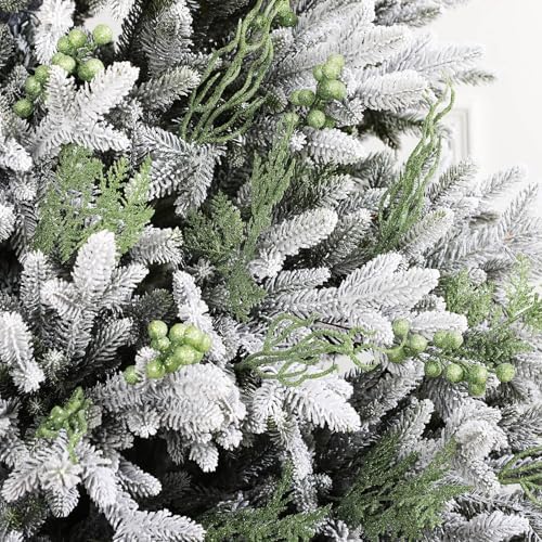 75 Pcs Christmas Glitter Tree Picks 3 Styles Berry Stems, Light Green - Image 3