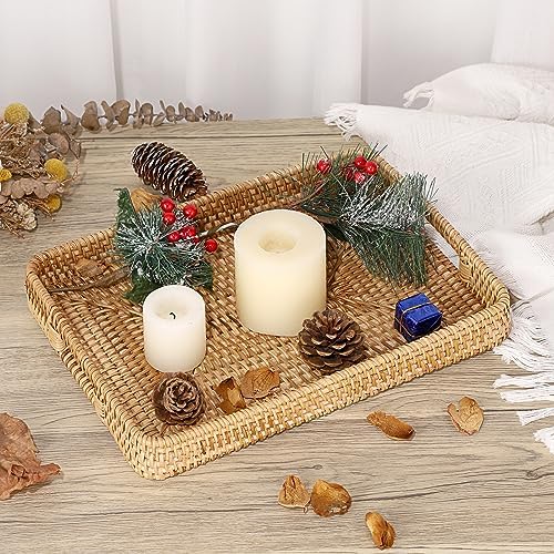 Hipiwe Large Woven Rattan Serving Tray Wicker Basket Organizer, 13.4"x9.5" - Image 7