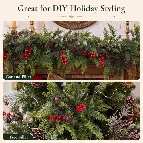 24 Artificial Cedar Stems, 17.5", with 3 Pine Cone Sprays and 8 Berry Picks - Image 3