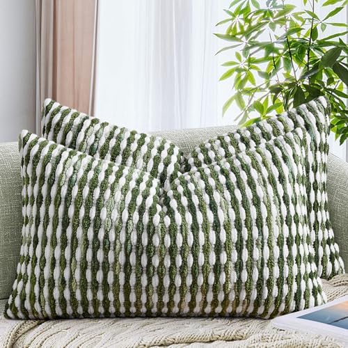 AmHoo Set of 2 Boho Chenille Pillow Cover Decorative Tufted Pillowcase for Couch Bed Sofa Bedroom Living Room Modern 12 x 20-Inch Sage Green by AmHootextile