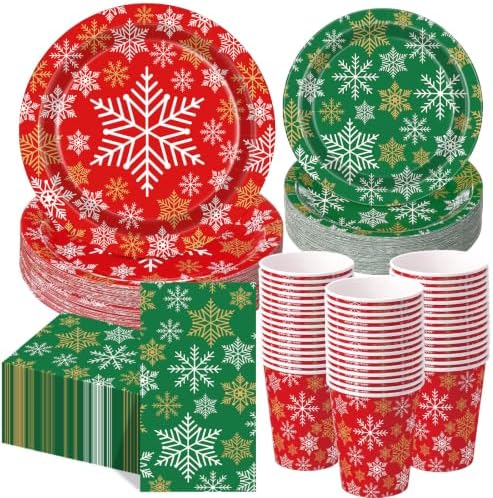 Pickmesh 250 Pcs Christmas Snowflake Dinnerware Set Disposable Tableware by Pickmesh