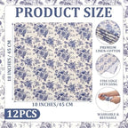 Mindsoft Set of 12 Floral Cloth Napkins Blue Linen Cloth Napkins - Image 2