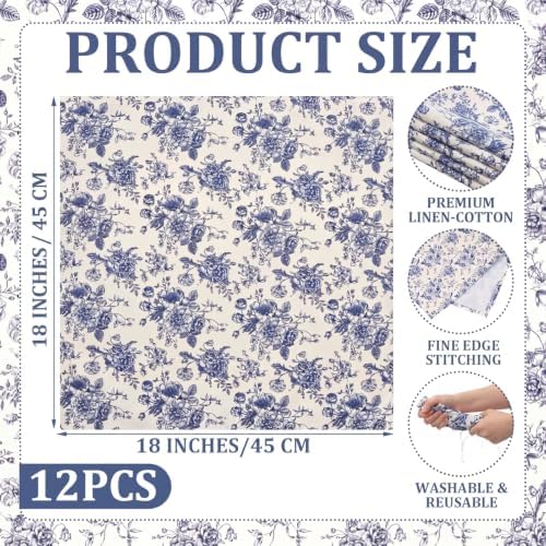 Mindsoft Set of 12 Floral Cloth Napkins Blue Linen Cloth Napkins - Image 2