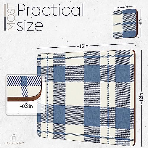 Set of 4 Heat Resistant Country Farmhouse Placemats for Dining Table with Free Set of 4 Matching Drink Coasters Rustic Vintage Design 16 x 12 Inches Cork Backed Hard Placemats/Blue Plaid - Image 7