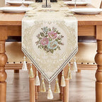 Loom and Mill Elegant Floral Jacquard Table Runner 13x72 inch, Pearly Beige by LoomandMill