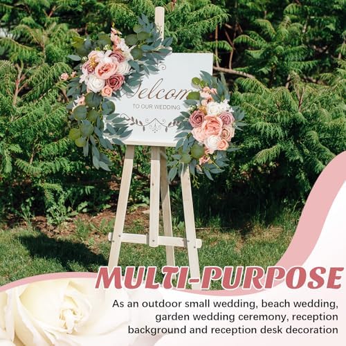 Thiccywoov 4 Pcs Wedding Arch Flowers and Drape Kit Include 2 Artificial Floral Swag and 2 Chiffon Drapes, Faux Flower Set for DIY Wedding Party Reception Ceremony Backdrop Rose Decoration (Pink) - Image 4