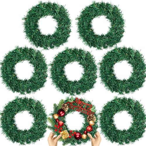 8 Pcs Christmas Wreath 10 Inch Green Artificial Wreaths DIY Faux Plain Wreaths Front Door Green Farmhouse Cabinets Wreath Indoor Outdoor Wall Decor(Fresh) by Gosodeny