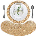 Round Woven Placemats Set of 10, 13.4 Inch Water Hyacinth Charger Plates with Clean Straight Rim, Bulk Handwoven Wicker Table Mats for Modern Minimalist Dining, Parties and Holiday Entertaining by SOKFARM