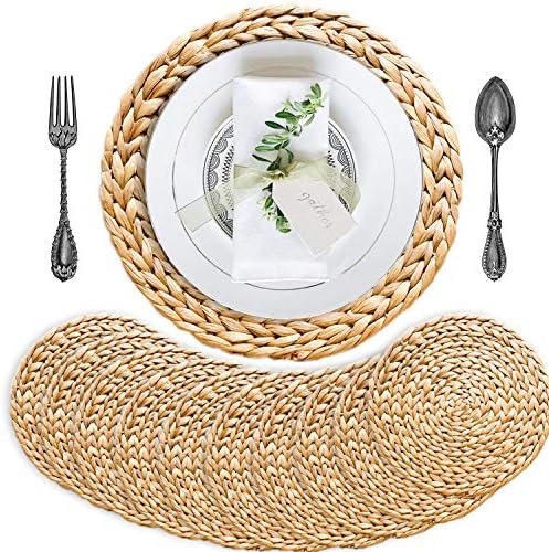 Round Woven Placemats Set of 10, 13.4 Inch Water Hyacinth Charger Plates with Clean Straight Rim, Bulk Handwoven Wicker Table Mats for Modern Minimalist Dining, Parties and Holiday Entertaining by SOKFARM