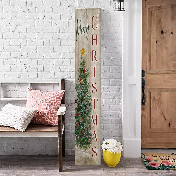 Mery Christmas Tree Sign for Front Door, 4ft Tall Porch Decor, Vertical Wooden Signs Porch, Rustic Farmhouse Wood Decorations Outdoor - Image 3