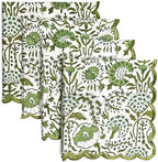 CPC Agate Green Block Print Cotton Embroidery Napkin 18x18 (Pack of 4) by COTTONPRINTCLUB