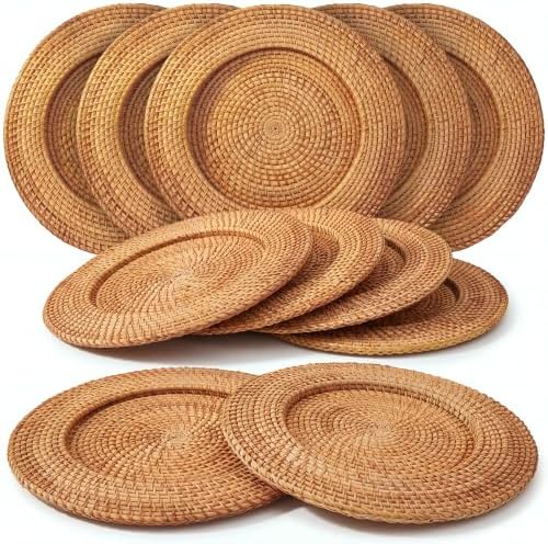 12 Pack 13" Rattan Charger Plate, Brown, Classic by Gandeer