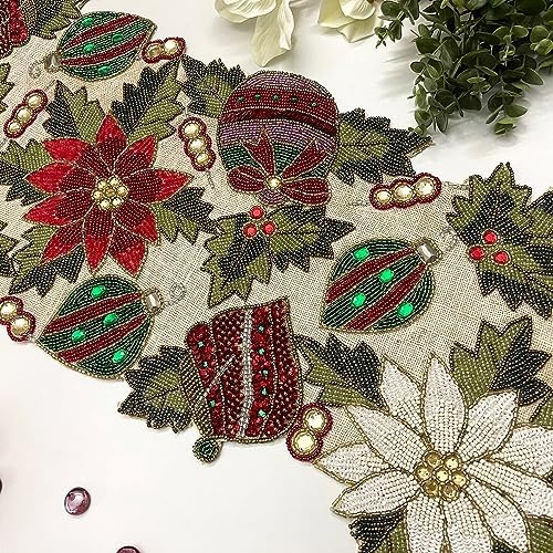 Enliven Enliven Handmade Christmas Table Runner, Beaded Runner, Multi Colour, 13x36inch - Image 3