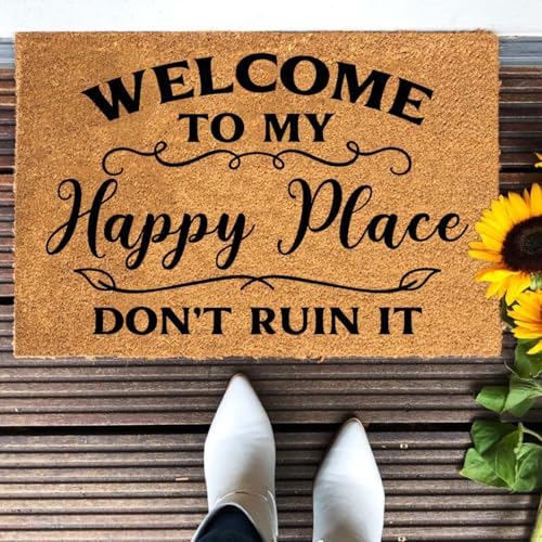 Funny The Entrance Way Outside Personalized Rug with Heavy-Duty Non Slip Outdoor Coconut Coir Doormat Pets Lover Gift 23.6 x 15.7 inch (Welcome to My Happy Place Don't Ruin It) - Image 5