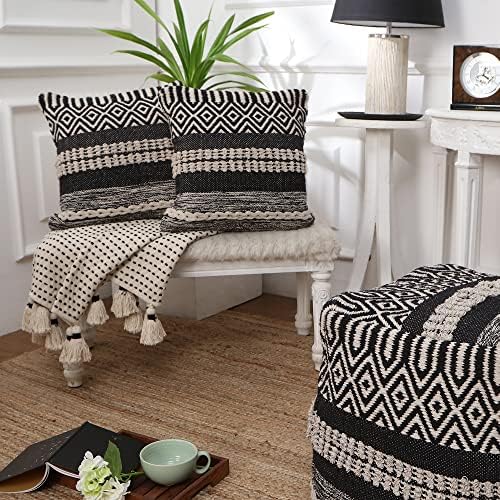 · REDEARTH · Textured Handwoven Throw Pillow Cases - Char Delineate Black - Image 2
