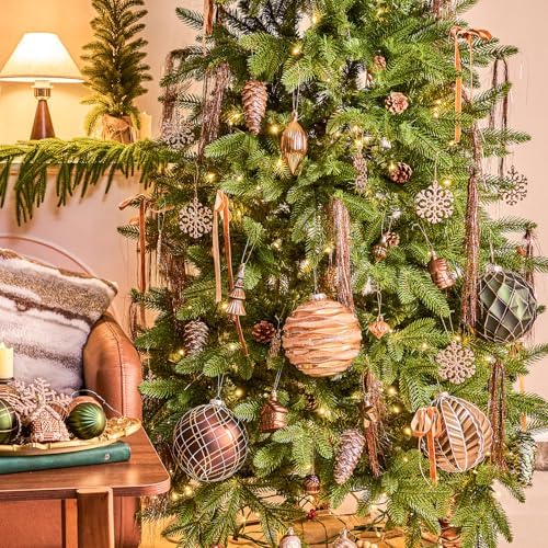 JORNOY Christmas Balls Ornaments Set, 6 inch/150mm Extra Large Shatterproof Plastic Hanging Bulbs for Xmas Tree Decorations Holiday Party with String, 4 Pack-Earth Tone - Image 5
