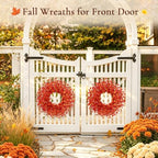 26 Inch Fall Wreath for Front Door, Autumn Thanksgiving Decor (Orange) - Image 4