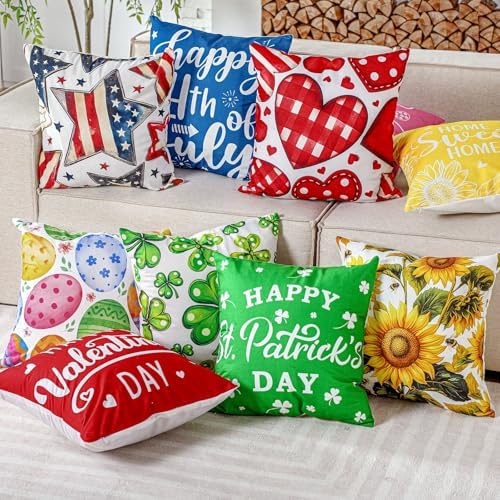 Mindsoft 20 Pcs Holiday Pillow Covers 18 x 18 Summer Pillow Cover 4th of July Fall Pillowcase Decorative Seasonal Cushion Case for Farmhouse Home Sofa(Holiday) - Image 6