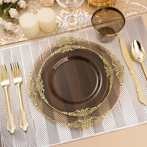 Bestluck 350PCS Clear Black Plastic Plates for 50 Guests - Image 6