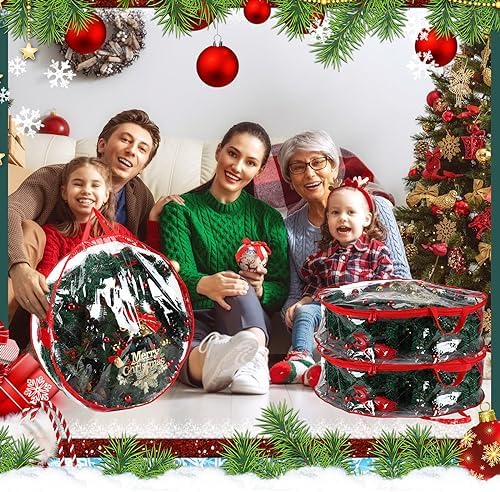 Shappy 6 Pieces Wreath Storage Bags 30 Inch Dual Zippers,Clear, Red - Image 5