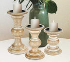 Homebia Design Wooden Pillar Candle Holder Set – 10, 8, 6 Inch – White Wash by HomebiaDesigns