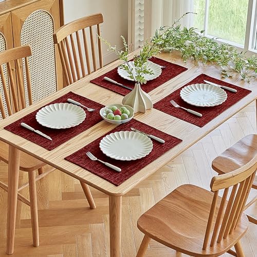 Softalker Faux Linen Cloth Placemats Set of 8-12 x 18 Inch, Red - Image 7