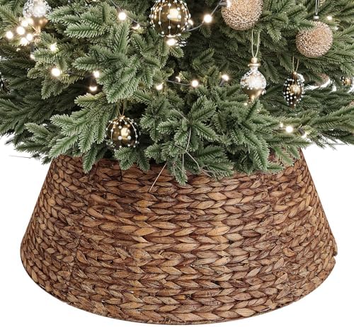 ELYKEN 28 Inch Woven Rattan Christmas Tree Collar, 5-Piece Xmas Tree Skirt by ELYKEN