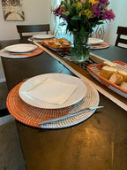 Senegal Placemats/African Bohemian Woven Seagrass Placemats/Natural Wicker Round Basket Placemats/Decorative Hanging Wicker Plates/Hanging Wall Decor (Orange & White) - Image 6