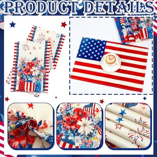 Newtay 13 Pcs 4th of July Table Runner Placemats and Dining Chair Cover Set Patriotic Red White Blue Decoration for 250th Anniversary Memorial Independence Day Kitchen Dining Home Party Decor(Classic) - Image 3