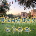 11 Pcs Ramadan Mubarak Yard Signs 7 Letters 4 Signs with Stakes and 2 Rolls String Lights Eid Mubarak Party Yard Sign Lawn Decorations Party Decorations for Home Front Door Garden Decor by Memorywuu