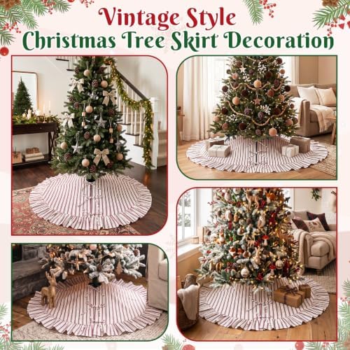 JOVIPOP Christmas Tree Skirt, 48 Inch Red and White Striped Ruffle - Image 7