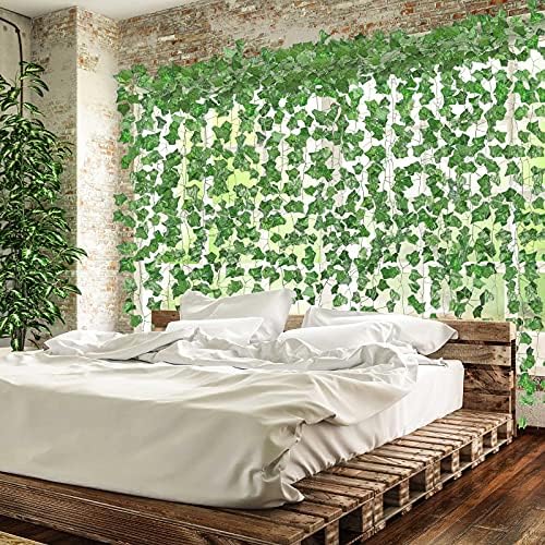 Tecbeauty 72pcs Vines Garland - 496 Feet Artificial Leaves Fence Privacy Screen Green Fake Vines for Room Decor - Greenery Garland for Wall Decorations - Image 6