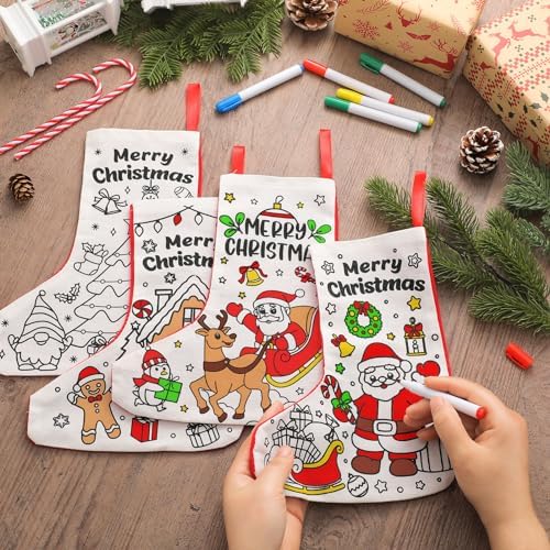Zhanmai 24 Pcs Color Your Own Christmas Stocking Kit, Merry Xmas - Image 3