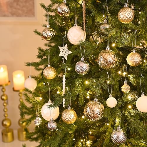Valery Madelyn 100ct Christmas Tree Decorations Ball Ornament Set, White and Gold Shatterproof Hanging Ornaments Bulk for Xmas Holiday Party Decor - Image 2