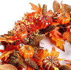 Sggvecsy Fall Wreath 20’’ Autumn Front Door Wreath with Various Pumpkin Cluster of Berries Maple Leaves Pine Cones for Outside Indoor Wall Window Festival Thanksgiving Harvest Autumn Fall Decor - Image 7