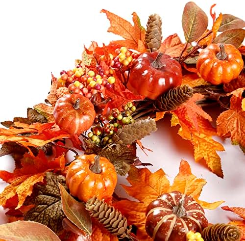 Sggvecsy Fall Wreath 20’’ Autumn Front Door Wreath with Various Pumpkin Cluster of Berries Maple Leaves Pine Cones for Outside Indoor Wall Window Festival Thanksgiving Harvest Autumn Fall Decor - Image 7