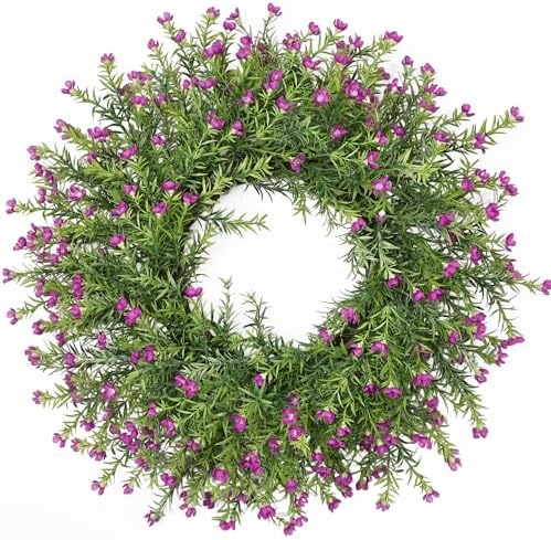 Realistic 24 Inch Baby’s Breath Wreath Spring Wreath for Front Door, Zmtyykh Purple Floral Green Wreath for Outdoor Indoor Farmhouse Wall Porch Home Decor, All Season Summer Wedding Party by Zmtyykh