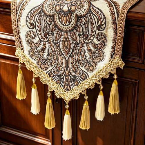 Classical Paisley Jacquard Textured Table Runner 48 Inch with Multi-Tassels - Image 3