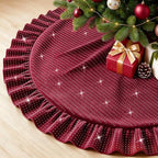Christmas Tree Skirt Burgundy 60 Inch, Sequin Tree Skirt, Ruffled Design by FANPROMS